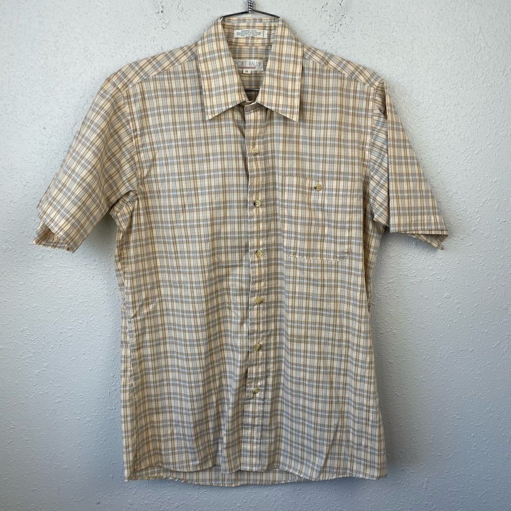Vintage Sport Rally Short Sleeve Button Down Shirt Size M EUC